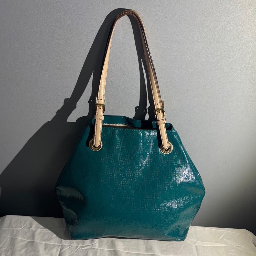Michael Kors Teal Tote with Cream Straps